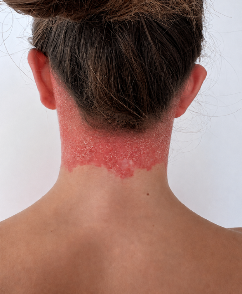 Scalp psoriasis before UVB phototherapy treatment