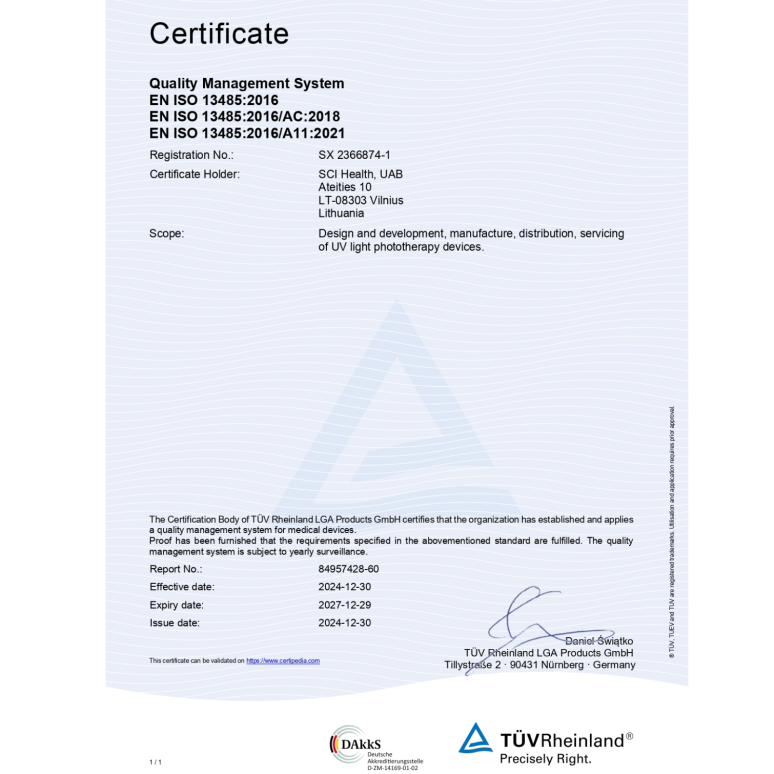 Sci Health is ISO 13485 certified